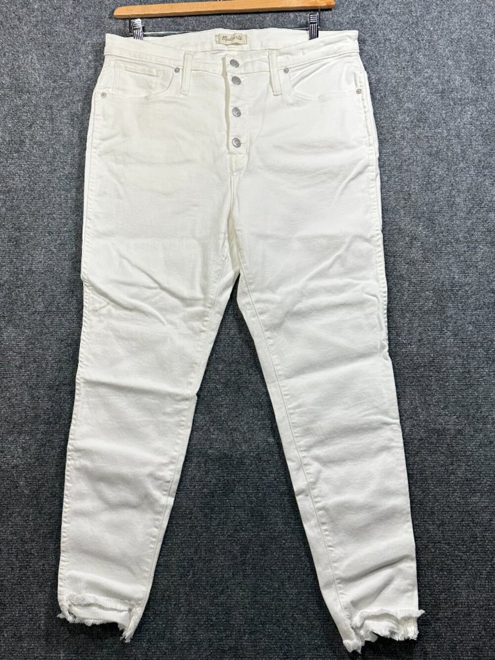 Madewell Jeans Womens 33 High Rise Skinny White Cotton Stretch Pockets Raw Hem